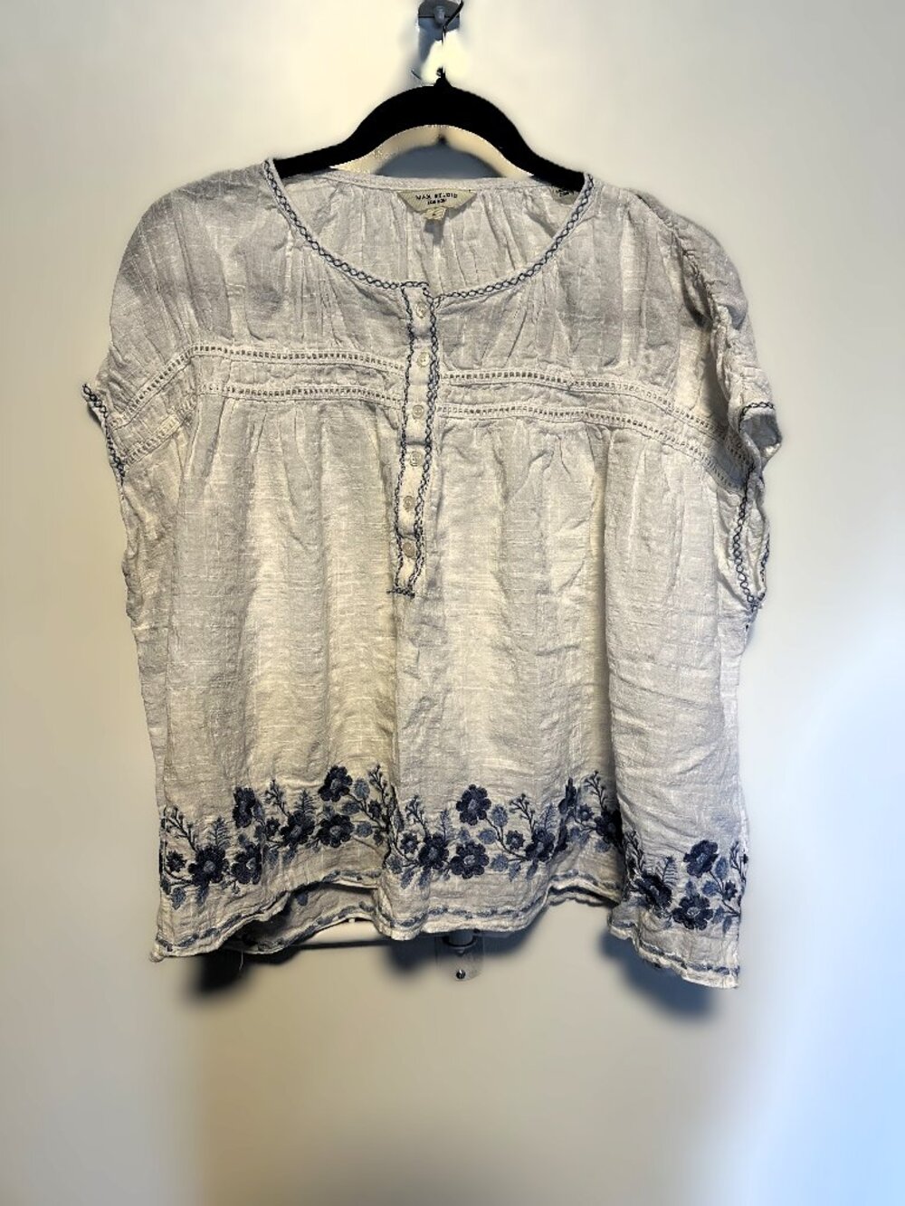 Max Studio London White Gauze Peasant Blouse **L**
